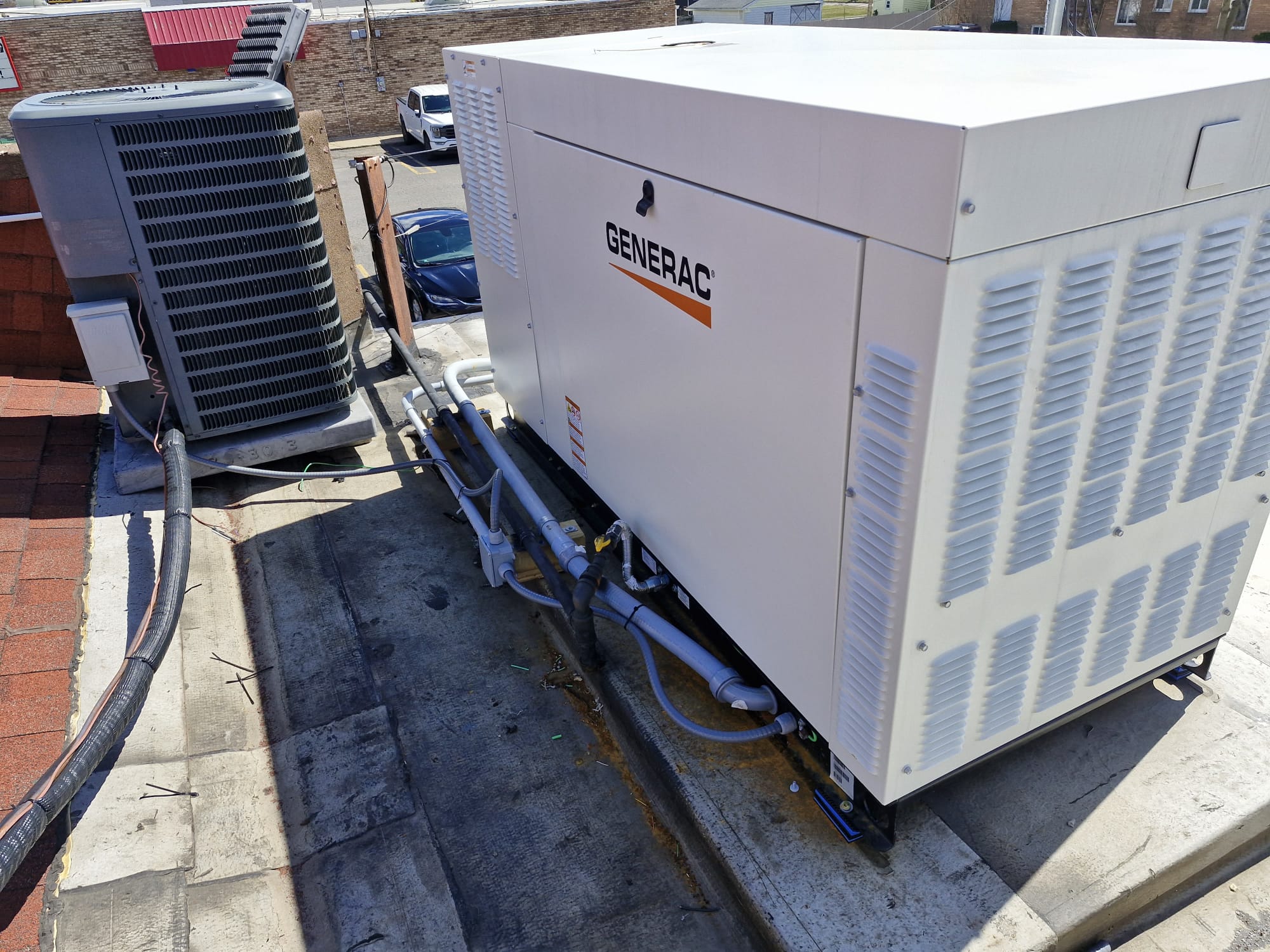 Rooftop Generac generator setup